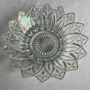 vintage bowl carnival glass Federal petal starburst iridescent clear